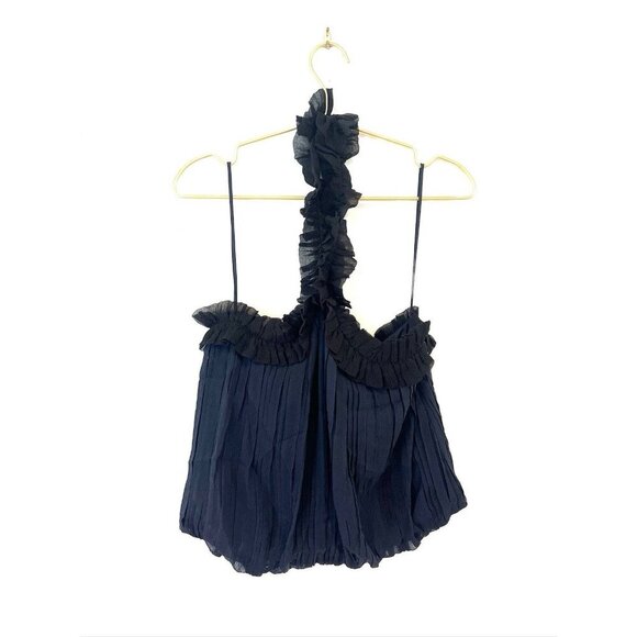 Intermix Ruffled & Pleated Black Chiffon Halter Top Blouse In Size P - Picture 1 of 10